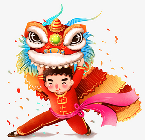 新年春节习俗舞狮子喜庆气氛右